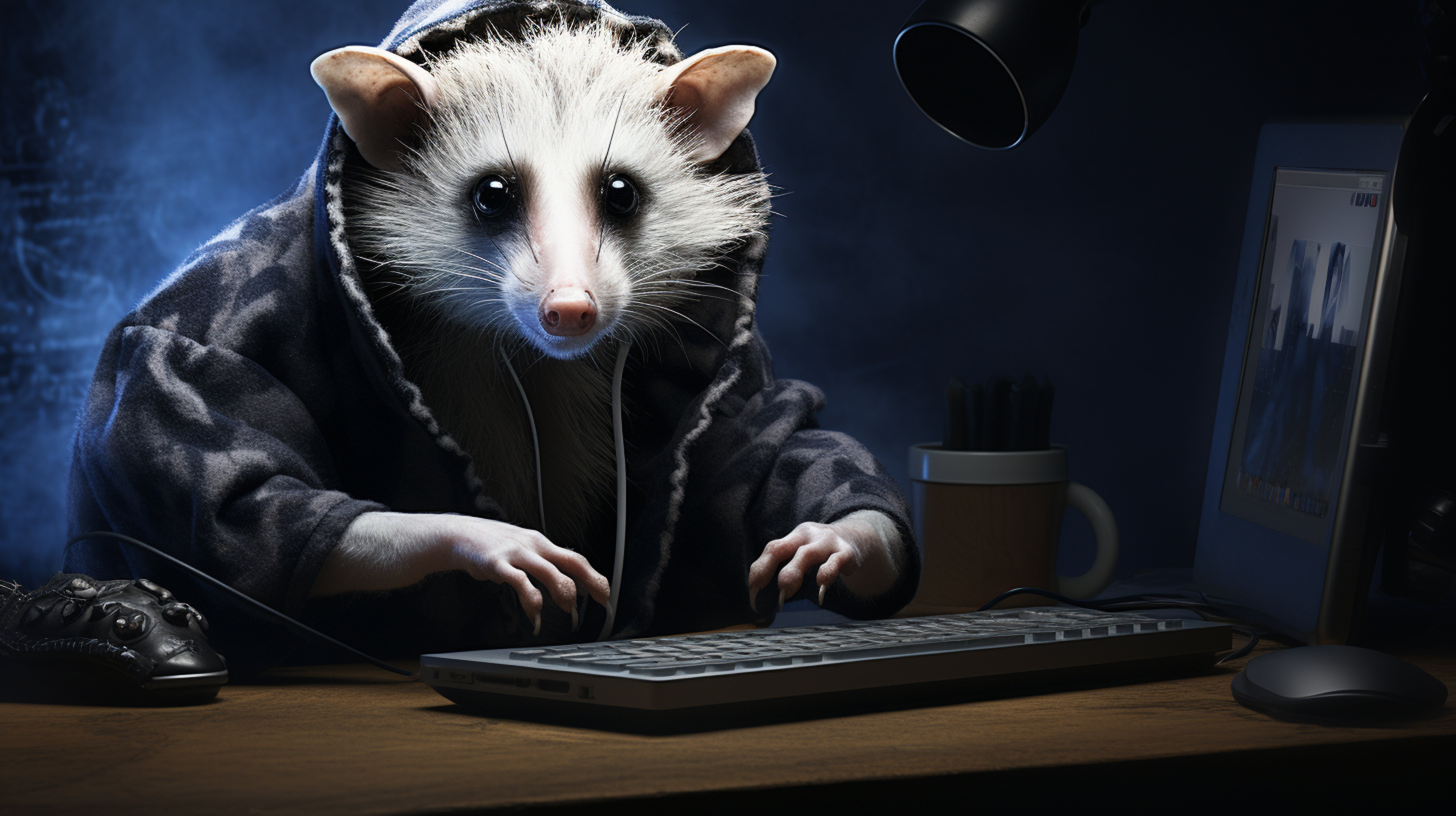 Possum at a computer